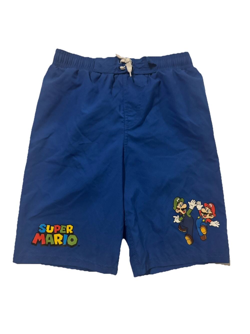 Nintendo Super Mario Bros Boys Swim Trunks Blue 10-12 Mario Luigi Mesh Lined